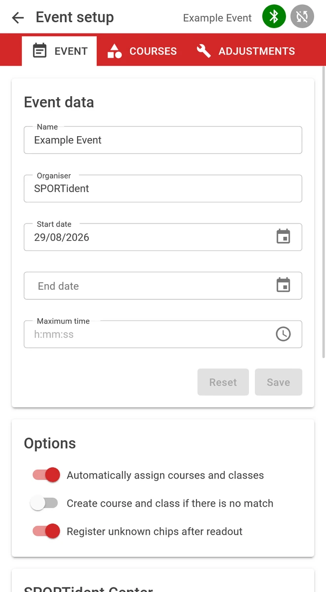 Ora: Event setup − Event